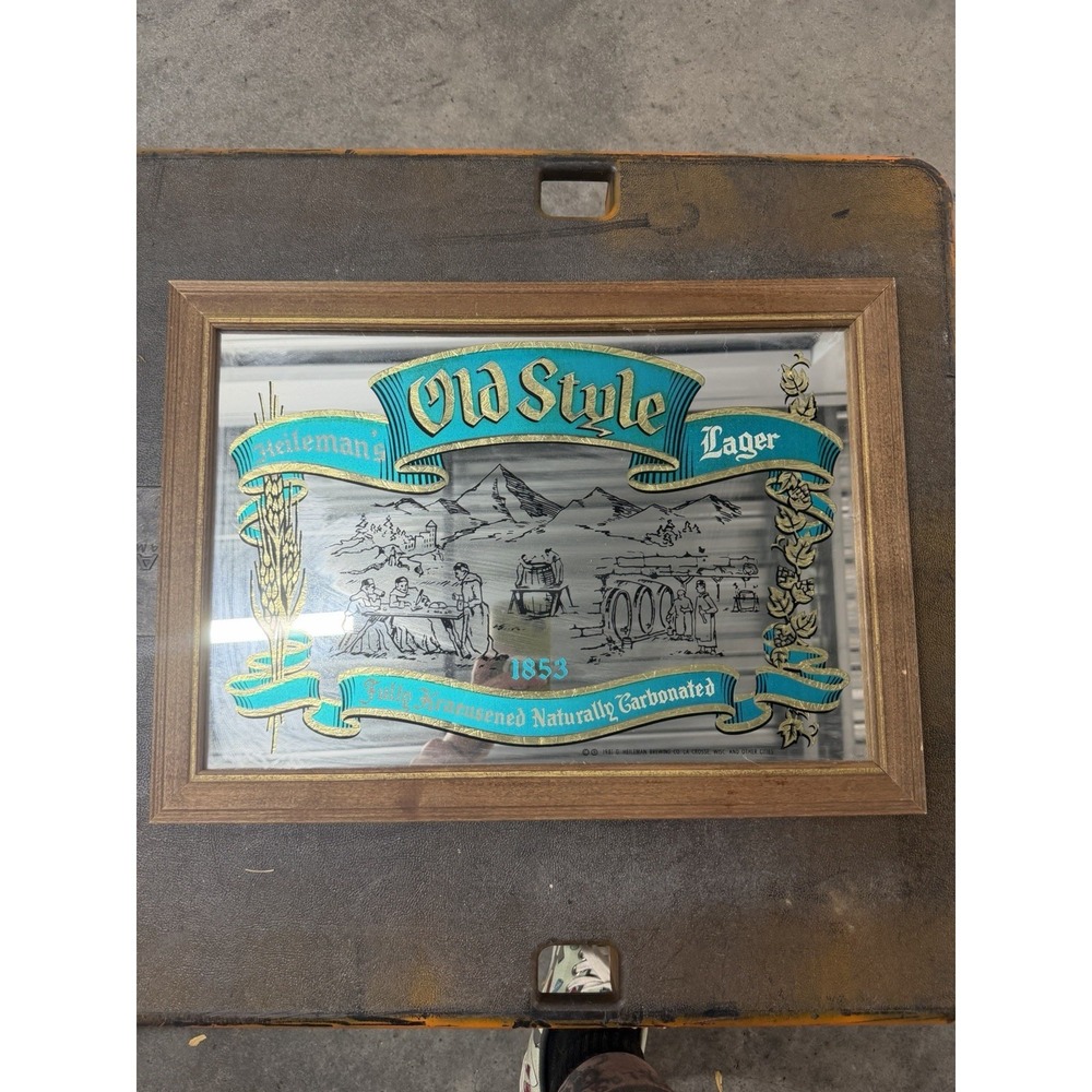 Vintage Heileman's Old Style Lager Breweriana Mirror 1981 Green Gold Chicago - Picture 1 of 6
